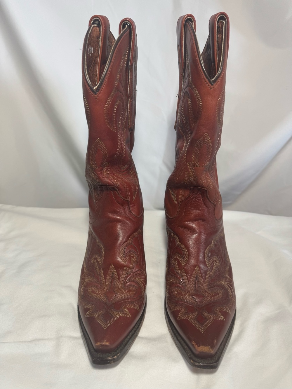 Dan Post Cowboy Boots Women 7.5 Leather Western Stitching Red-Brown Heeled